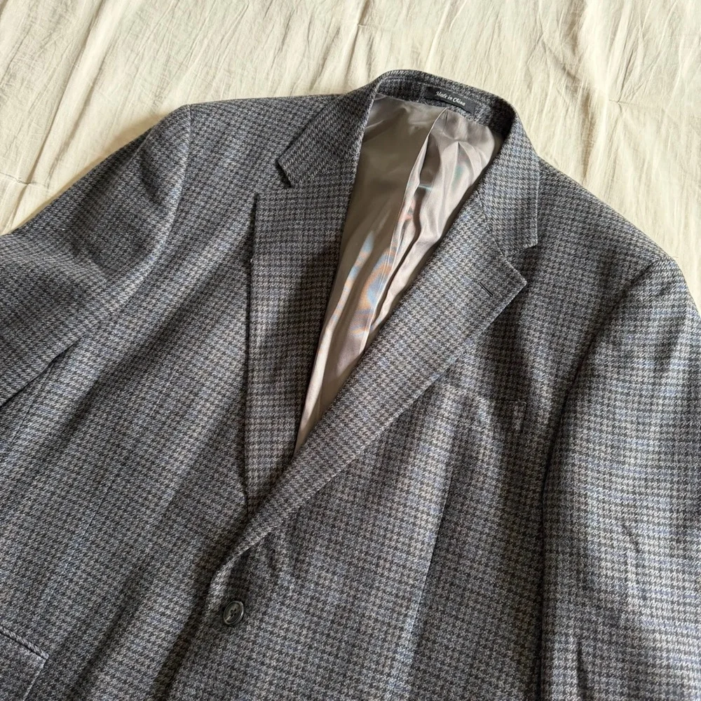 Chaps 100% Wool Blazer Jacket Men's Size 44 Gray Blue Herringbone
